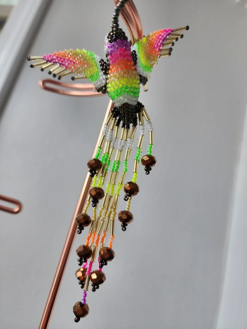 Huichol Beaded Hummingbird Key Chain Mexican Folk Art Bird 6” Sun Catcher A19